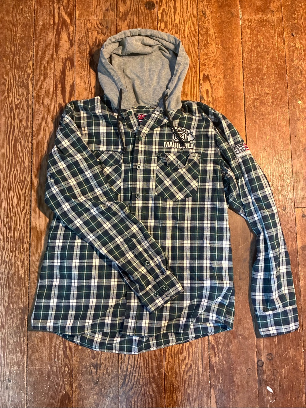 Men's Plaid Lightweight Shirt Jacket with Hood - Green
